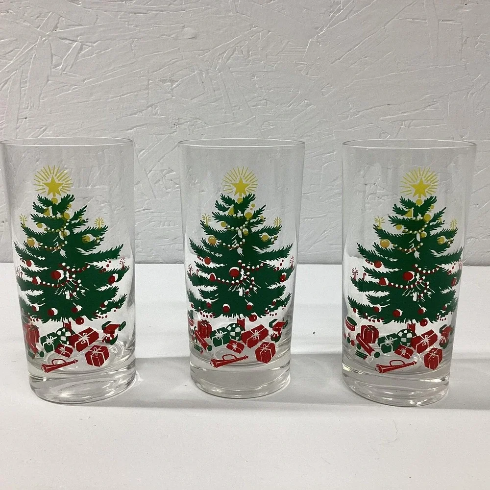 Christmas Tree Tumblers 12 oz Glasses Replacements set of‎ 3 Vintage